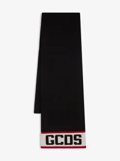 Sciarpa in lana con banda e logo GCDS