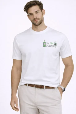 T-shirt "It's Gin O'Clock" in jersey di cotone con stampa