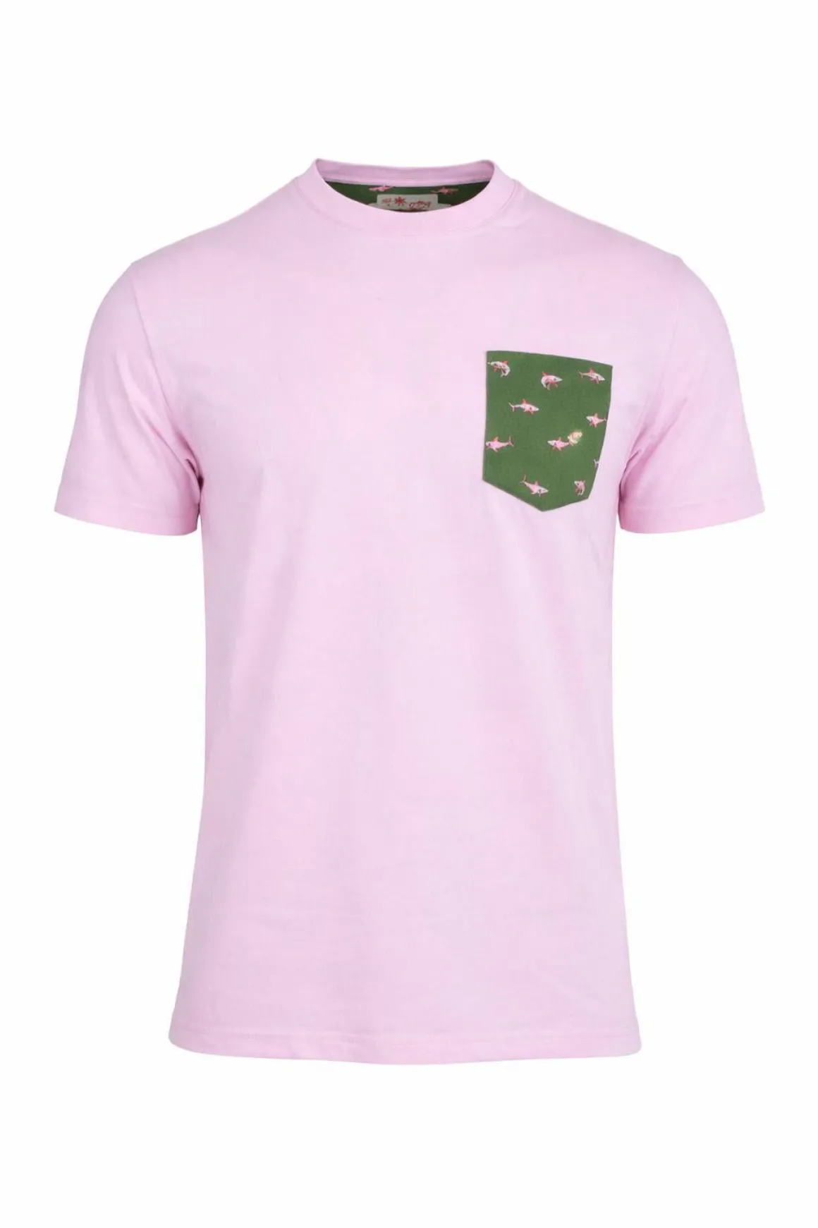 T-shirt uomo con taschino stampa squali in cotone