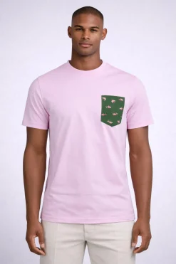 T-shirt uomo con taschino stampa squali in cotone